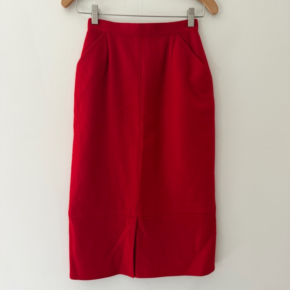 Mondrian Vintage Pencil Skirt Midi Wool Red Pockets Size 0 Office Siren